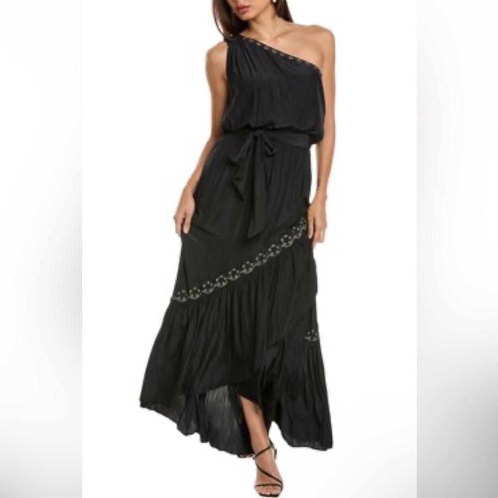 Ramy Brook Nicola Black One Shoulder Elegant Belted Dress.Size XS